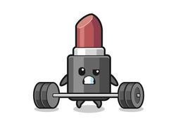 cartoon of lipstick lifting a barbell vector