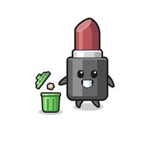 illustration of the lipstick throwing garbage in the trash can vector