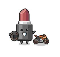 cute lipstick cartoon as a motorcycle racer vector