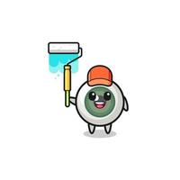 the eyeball painter mascot with a paint roller vector