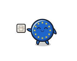 cartoon euro flag is turning off light vector