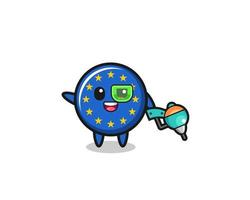 Dibujos animados de la bandera del euro como mascota del futuro guerrero vector