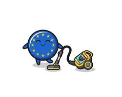 cute euro flag holding vacuum cleaner illustration vector