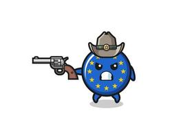 El vaquero de la bandera del euro disparando con una pistola vector