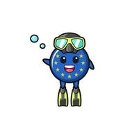 the euro flag diver cartoon character vector