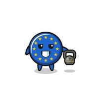 euro flag mascot lifting kettlebell in the gym vector