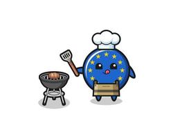 Cocinero de barbacoa con bandera euro con parrilla vector