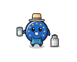 dibujos animados de la bandera del euro como el granjero lechero vector