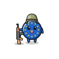 Linda mascota de la bandera del euro como soldado vector