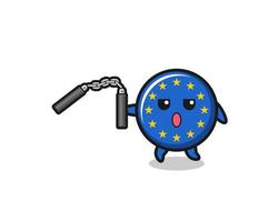 caricatura de la bandera del euro usando nunchaku vector