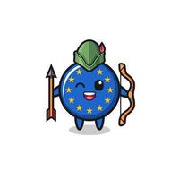 Dibujos animados de bandera euro como mascota arquero medieval vector