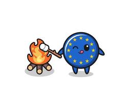 euro flag character is burning marshmallow vector