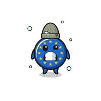bandera del euro de dibujos animados lindo con expresión temblorosa vector