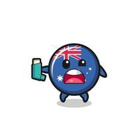 mascota de la bandera de australia que tiene asma mientras sostiene el inhalador vector