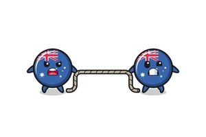 cute australia flag character is playing tug of war game vector