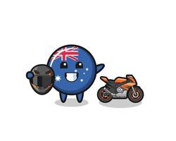 Linda caricatura de la bandera de australia como piloto de motos vector