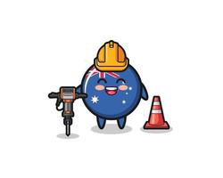 road worker mascot of australia flag holding drill machine vector