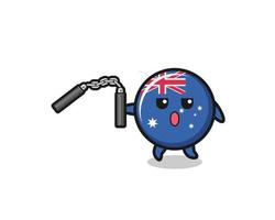 caricatura de la bandera de australia con nunchaku vector