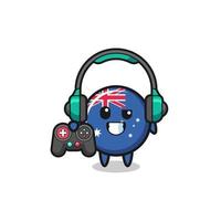 mascota de jugador de bandera de australia sosteniendo un controlador de juego vector