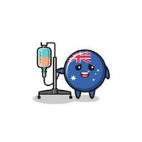 cute australia flag character standing with infusion pole vector