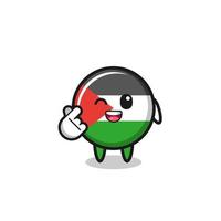carácter de la bandera de palestina haciendo corazón de dedo coreano vector