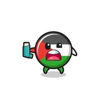 palestine flag mascot having asthma while holding the inhaler vector