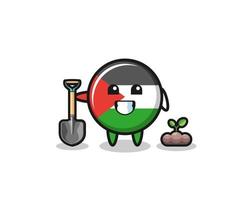 la linda caricatura de la bandera de palestina está plantando una semilla de árbol vector