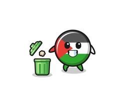 illustration of the palestine flag throwing garbage in the trash can vector