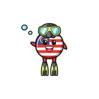 the malaysia flag diver cartoon character vector