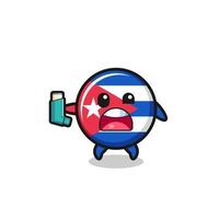 cuba flag mascot having asthma while holding the inhaler vector