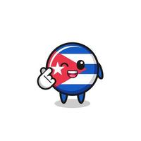 cuba flag character doing Korean finger heart vector