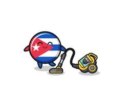 cute cuba flag holding vacuum cleaner illustration vector