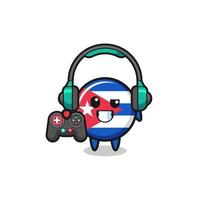 mascota de jugador de bandera de cuba sosteniendo un controlador de juego vector