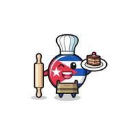 cuba flag as pastry chef mascot hold rolling pin vector