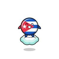 cute cuba flag illustration riding a floating cloud vector