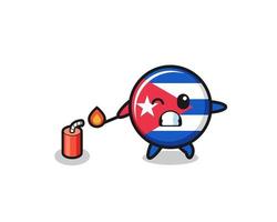 cuba flag mascot illustration playing firecracker vector