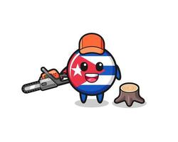 cuba flag lumberjack character holding a chainsaw vector