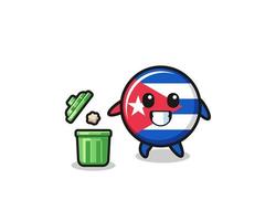 ilustración de la bandera de cuba tirando basura en el bote de basura vector