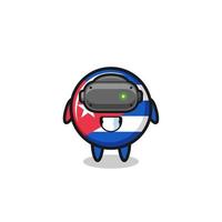 cute cuba flag using VR headset vector