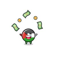 illustration of the palestine flag catching money falling from the sky vector