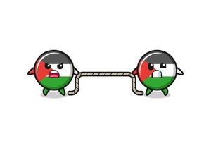 cute palestine flag character is playing tug of war game vector