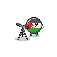 palestine flag astronomer mascot with a modern telescope vector