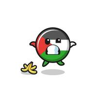 La caricatura de la bandera de Palestina se desliza sobre una cáscara de plátano vector