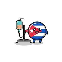 cute cuba flag character standing with infusion pole vector