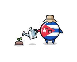 cute cuba flag is watering plant seeds vector