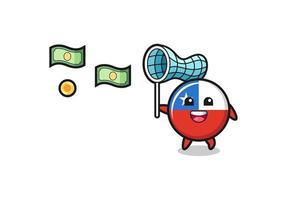 illustration of the chile flag catching flying money vector