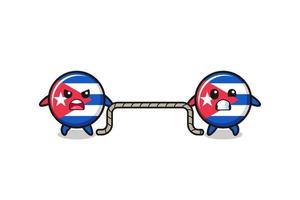 cute cuba flag character is playing tug of war game vector
