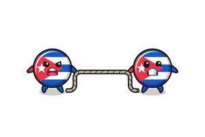 cute cuba flag character is playing tug of war game vector