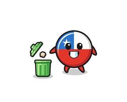 illustration of the chile flag throwing garbage in the trash can vector