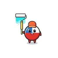 the chile flag painter mascot with a paint roller vector